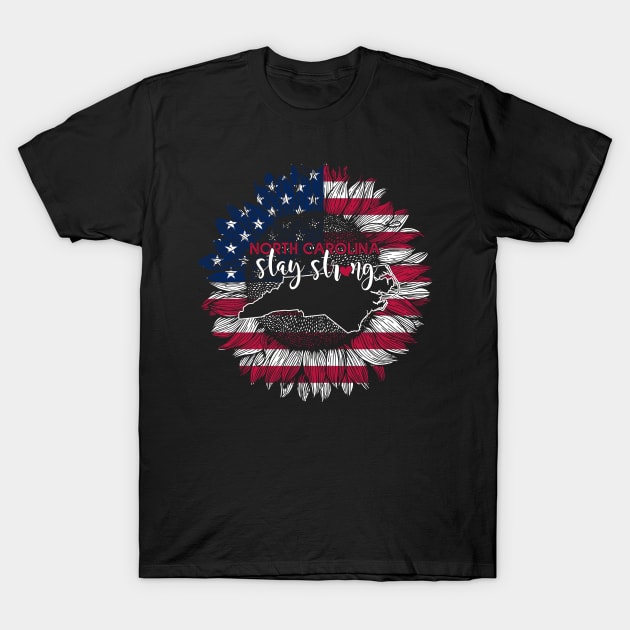 North Carolina Sunflower American Flag North Carolina Stay Strong 4th Of July Gift T-Shirt by emlanfuoi835